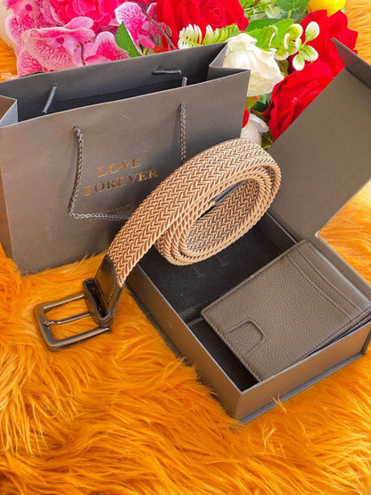 MEN EXECUTIVE BRAIDED BELT AND LEATHER WALLET GIFTSET